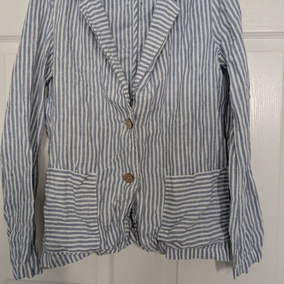 Tahari Linen Stripe Blazer Womens Size Medium Blue Lightweight Nautical Jacket - Picture 3 of 11